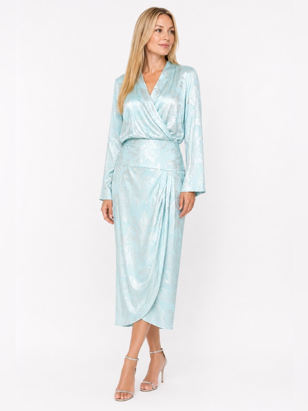 Vintage Aqua Satin Brocade Dress